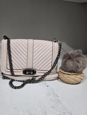 Rebecca Minkoff Womens Love Crossbody Bag Pink Chevron Square Turnlock Quilted